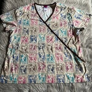 The Wonderful World Of Disney Tinkerbell Scrub Top Womens Size Large Work Shirt